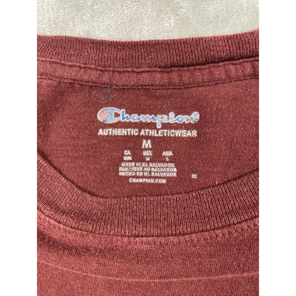 CHAMPION Men's (Size Medium) Burgundy Red Short Sleeve Spellout Logo T-Shirt Top - Picture 6 of 10
